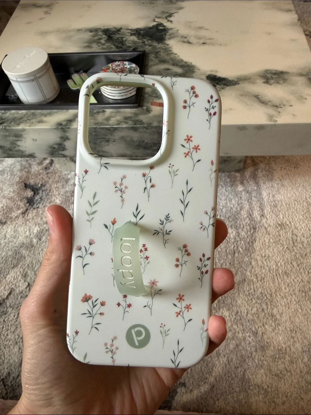 Loopy Floral Print Phone Case in Sage Green - IPhone 16 Pro